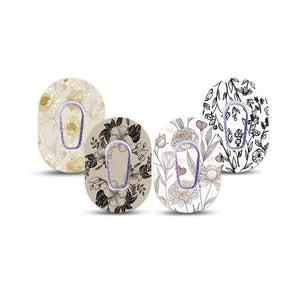 ExpressionMed Neutral Botanics Dexcom G6 Mini, tape and sticker  beige botanical pattern Waterproof Adhesive Tape for CGM