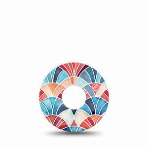 ExpressionMed Watercolor Fan Freestyle Libre 3 and Libre 3 Plus, Single Tape Stained glass fan pattern Overlay Patch for Continuous Glucose Monitor