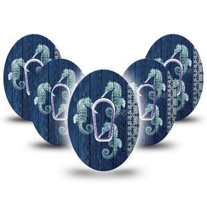 ExpressionMed Seahorse Dexcom G6, 5-Pack Tape and 5-Pack Sticker seahorse pattern Decorative Decal for CGM