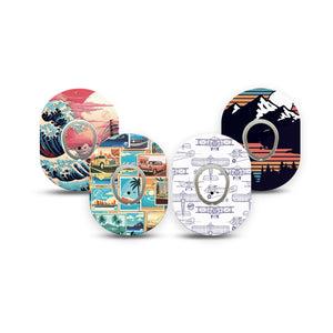 ExpressionMed Wander & Roam Variety Pack Dexcom G7 Mini Tape, Dexcom Stelo Glucose Biosensor System, 4-Pack Tape and 4-Pack Sticker Variety, Mountains and Waves, Patch Continuous Glucose Monitor Design