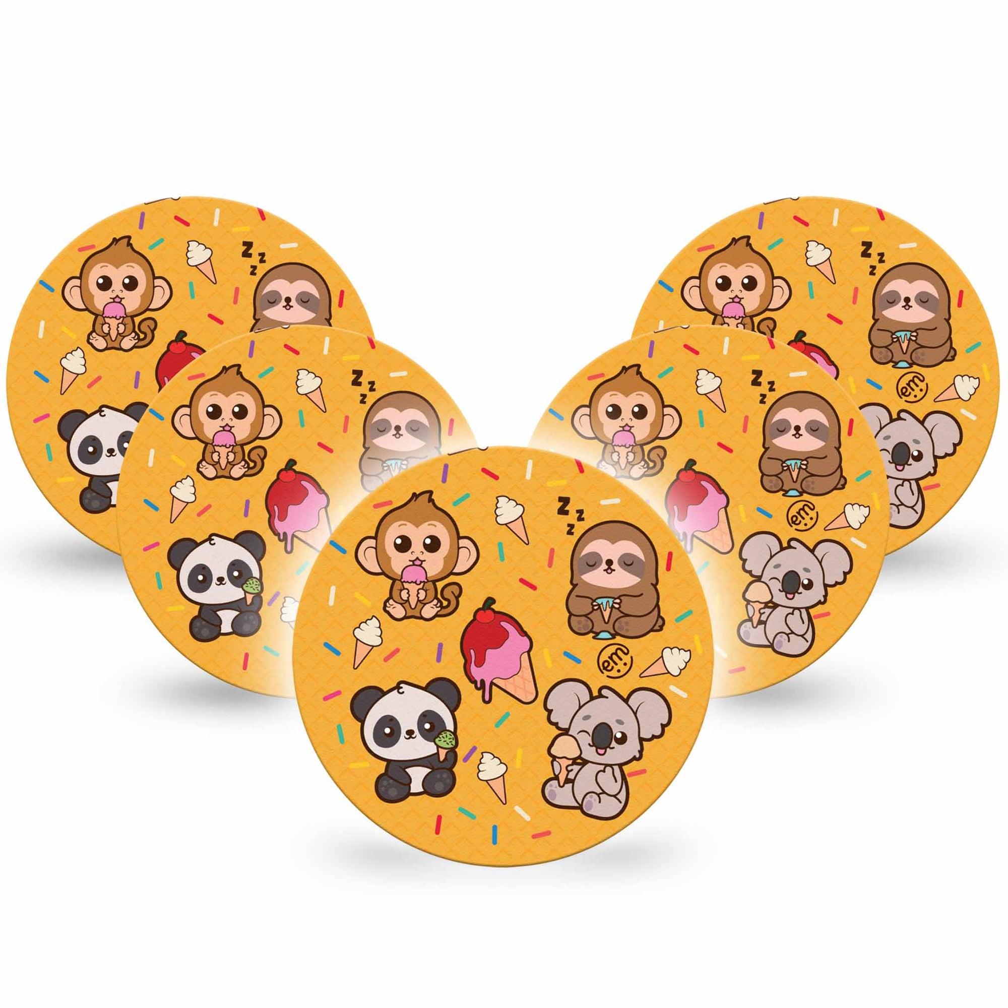 ExpressionMed Ice Cream Buddies Dexcom G7 Overpatch, Dexcom Stelo Glucose Biosensor System, 5-Pack Tape Ice Cream Cone Animals, Overlay Tape CGM Design