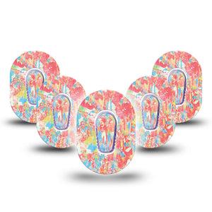 ExpressionMed Faded Summer Dexcom G6 Mini Tape 5-Pack Tape and 5-Pack Sticker Art Faded Coral Print, Adhesive Tape CGM Design