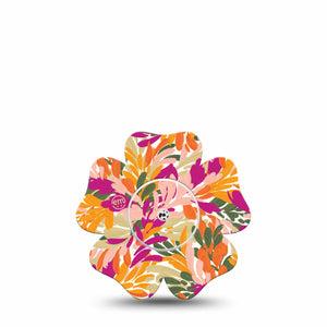 ExpressionMed Retro Brush Stroke Freestyle Libre 2 and Libre 2 Plus Flower Shape Tape, Abbott Lingo, Single Tape and Single Sticker Orange Pink Brush Stroke Pattern, Plaster CGM Design