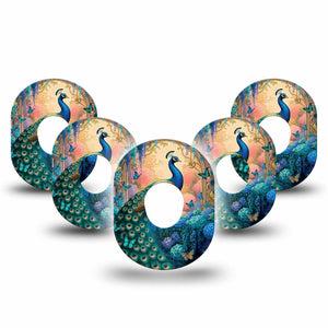 ExpressionMed Majestic Peacock Dexcom G7 and Dexcom Stelo Glucose Biosensor System, 5-Pack peacock jewel pattern Adhesive Patch for Continuous Glucose Monitor