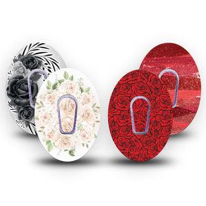 ExpressionMed Crimson Bloom Variety Pack Dexcom G6, tape and sticker pack Valentines roses Waterproof Plaster for Continuous Glucose Monitor