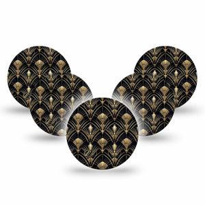 ExpressionMed Midnight Deco Freestyle Libre 3 and Libre 3 Plus OverPatch, 5-Pack Sleek gold print Plaster for Continuous Glucose Monitor
