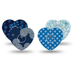 ExpressionMed Barbie Splash Variety Pack Freestyle Libre 3 and Libre 3 Plus Heart Shape Tape, 4-Pack Tape and 4-Pack Stickers Variety Blue Tones, Patch CGM Design