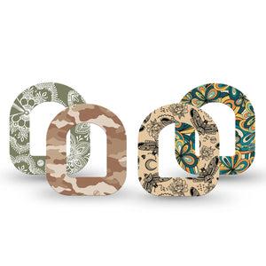 ExpressionMed Khaki Florals Variety Pack Omnipod Mini Tape 4-Pack Tape Variety Intricate Floral and Bug Patterns, Adhesive Tape Pump Design