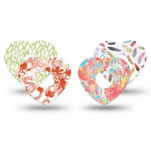 ExpressionMed Heatwave Variety Pack Freestyle Libre 3 and Libre 3 Plus Heart Shape Tape 4-Pack Tape Variety Pale Spring Prints, Patch CGM Design