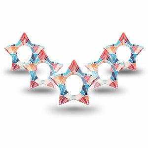 ExpressionMed Watercolor Fan Dexcom G7 and Dexcom Stelo Glucose Biosensor System Star, 5-Pack Stained glass fan pattern Decorative Adhesive Tape for Continuous Glucose Monitor