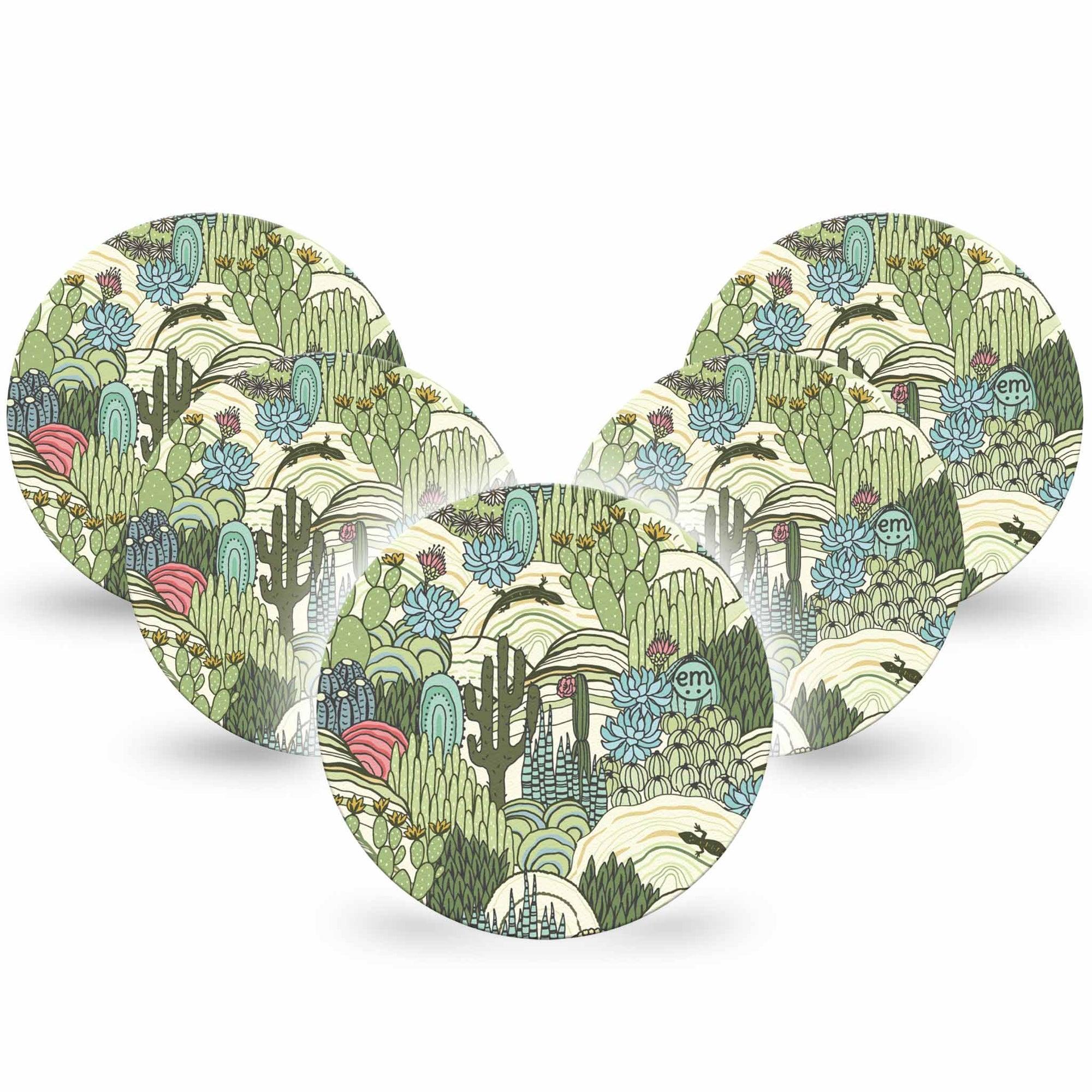 ExpressionMed Cactus Dexcom G7 Overpatch, Dexcom Stelo Glucose Biosensor System, 5-Pack Tape Green Teal Cactus Plants And Flowers, Overlay Tape CGM Design