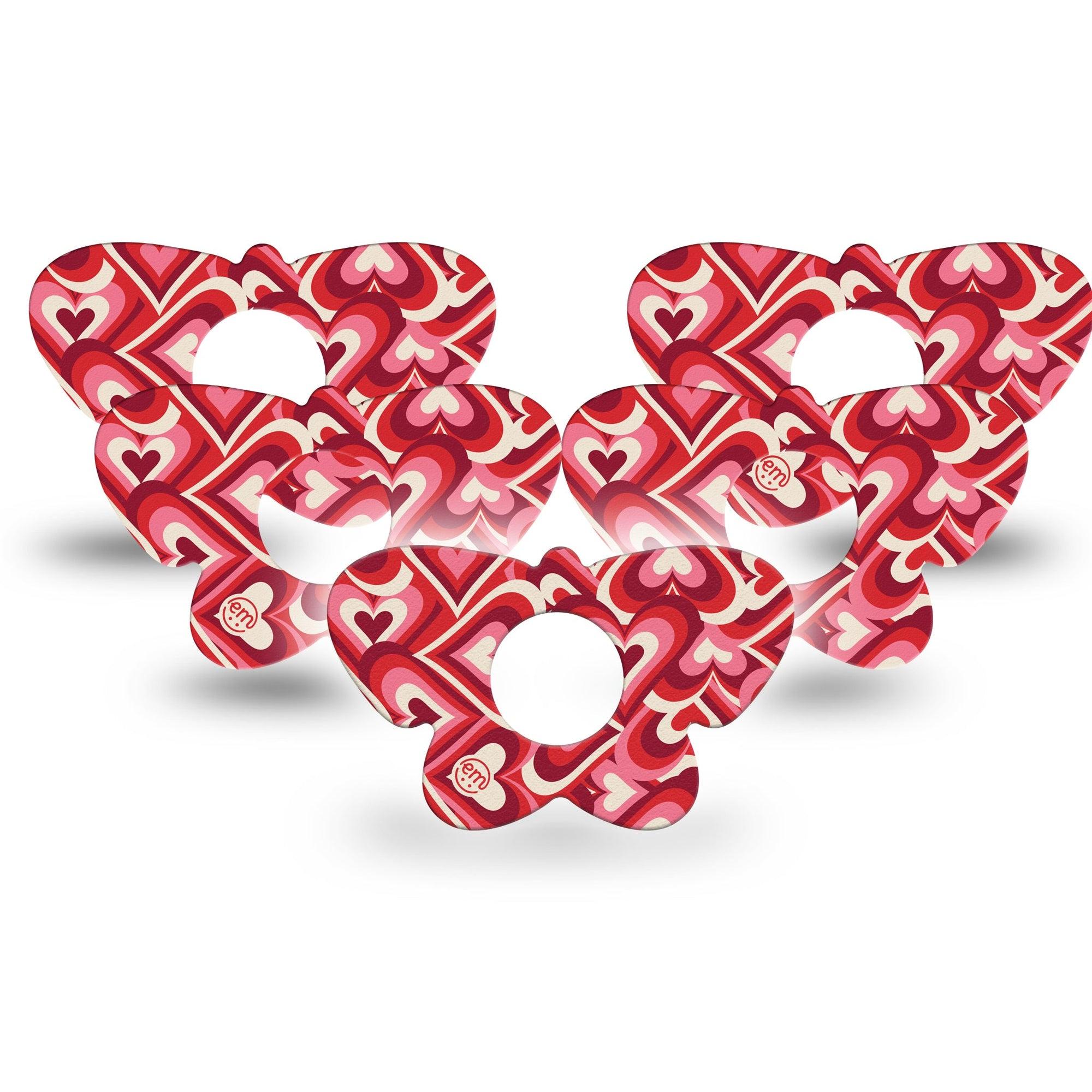 ExpressionMed Valentine Hearts Infusion Set Butterfly Shape Tape 10-Pack Tape Psychedelic Hearts Inspired, Plaster Continuous Glucose Monitor Design