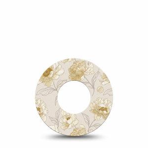 ExpressionMed Sketched Peonies Freestyle Libre, Libre 2 Plus, and Abbott Lingo, Single Tape Neutral floral sketch Fixing Ring Patch for CGM