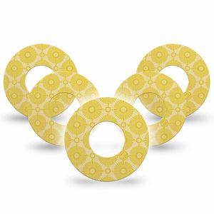 ExpressionMed Yellow Sundress Freestyle Libre and Libre 2 Plus Tape, Abbott Lingo, 5-Pack Tape Golden Ornamental Sunbursts, Fixing Ring Tape Continuous Glucose Monitor Design