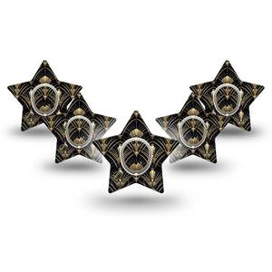 ExpressionMed Midnight Deco Dexcom G7 and Dexcom Stelo Glucose Biosensor System Star, 5-Pack Tape and 5-Pack Sticker Geometric retro print Plaster for Continuous Glucose Monitor