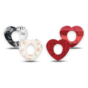 ExpressionMed Crimson Bloom Variety Pack Dexcom G7 and Dexcom Stelo Glucose Biosensor System Heart, 4-Pack Tape Red gray roses Fixing Ring Tape for Continuous Glucose Monitor