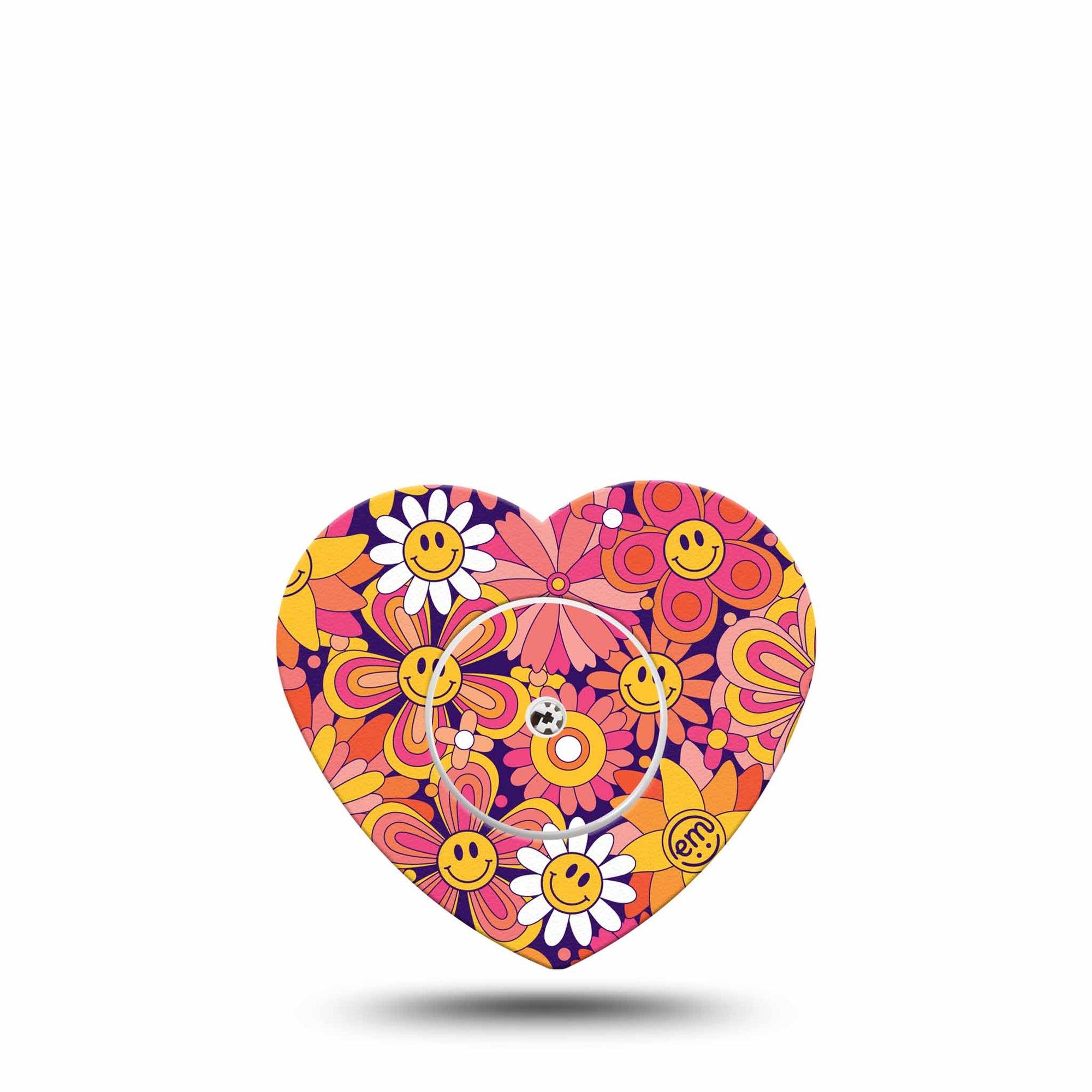 ExpressionMed Groovy Freestyle Libre 2 Heart Shape Tape, Abbott Lingo,  Single Tape and Single Sticker Retro Flowers Adhesive Patch CGM Design