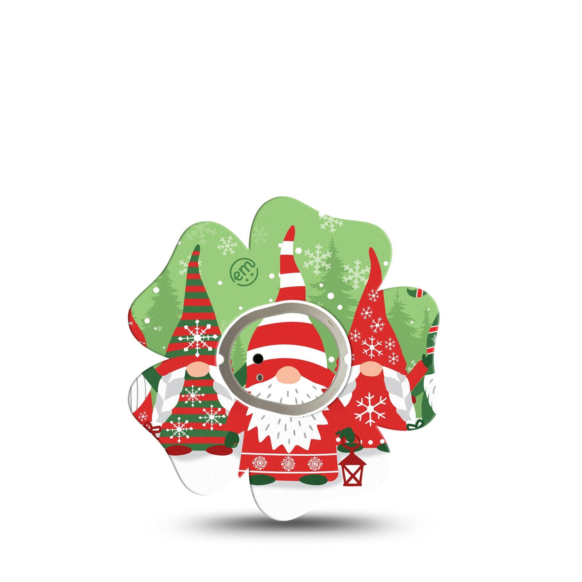 ExpressionMed Holiday Gnomies Dexcom G7 Flower Shape Tape, Dexcom Stelo Glucose Biosensor System, Single Tape and Single Sticker Holiday Cheery Gnomes, Plaster CGM Design