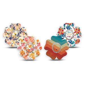 ExpressionMed Jewel Tone Glow Variety Pack Dexcom G7 Flower Shape Tape, Dexcom Stelo Glucose Biosensor System, 4-Pack Tape and 4-Pack Stickers Variety Cheerful Colors, Plaster CGM Design