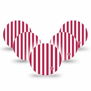 ExpressionMed Red Stripes Freestyle Libre 3 and Libre 3 Plus OverPatch, 5-Pack Red striped pattern Plaster for Continuous Glucose Monitor