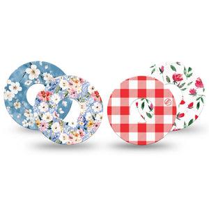 ExpressionMed Liberty Blooms Freestyle Libre 3 and Libre 3 Plus, 4-Pack Tape red white blue flowers Best Covers for CGM