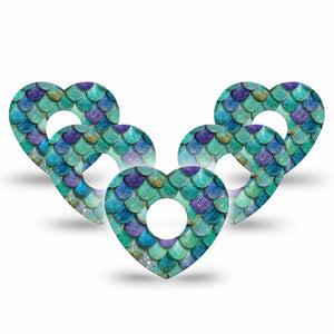ExpressionMed Mermaid Scales Freestyle Libre 3 and Libre 3 Plus Heart, 5-Pack ocean shimmer texture Overlay Tape for Continuous Glucose Monitor