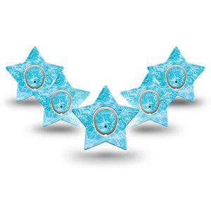ExpressionMed Sunlit Water Dexcom G7 and Dexcom Stelo Glucose Biosensor System Star, 5-Pack Tape and 5-Pack Sticker Summer pool inspired Plaster for Continuous Glucose Monitor