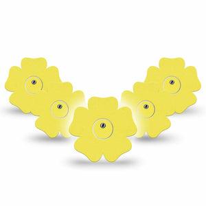 ExpressionMed Butter Yellow Freestyle Libre 3 and Libre 3 Plus Flower Shape Tape, 5-Pack Tape and 5-Pack Sticker Warm Yellow, Overlay Tape CGM Design