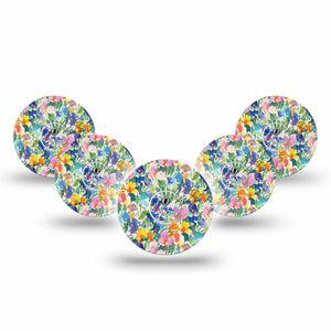 ExpressionMed Summer Fling Freestyle Libre 3 and Libre 3 Plus Tape, 5-Pack Tape and 5-Pack Sticker Painted Garden, Adhesive Tape Continuous Glucose Monitor Design