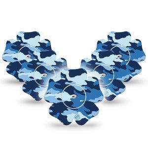 ExpressionMed Blue Camo Freestyle Libre 2 and Libre 2 Plus Flower Shape Tape, Abbott Lingo, 5-Pack Tape and 5-Pack Sticker Camo Print Plaster CGM Design