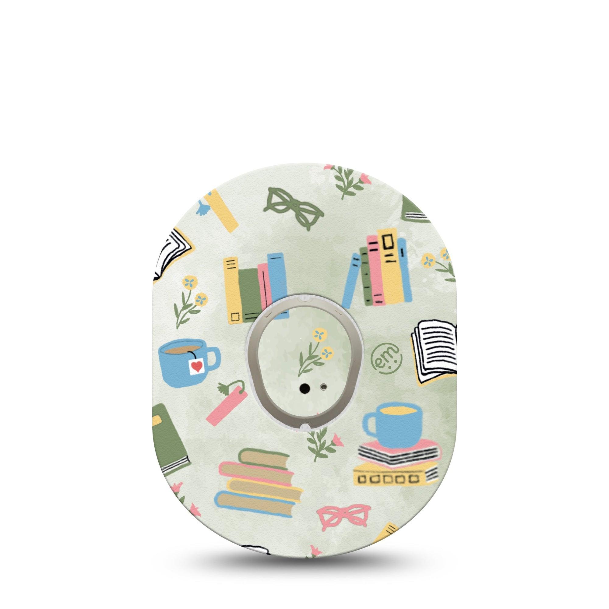 ExpressionMed Cozy Books Dexcom G7 Sticker and Tape Coffee and Reading Time Vinyl Sticker and Tape Pairing Continuous Glucose Monitor Design