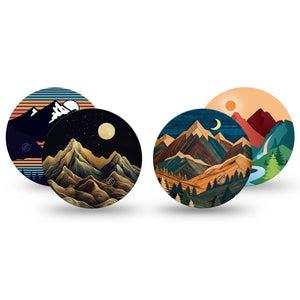 ExpressionMed Mountain Escapade Freestyle Libre, Libre 2 Plus, and Abbott Lingo OverPatch, 4-Pack Tape black neutral alpine scenery Fixing Ring Patch for Continuous Glucose Monitor