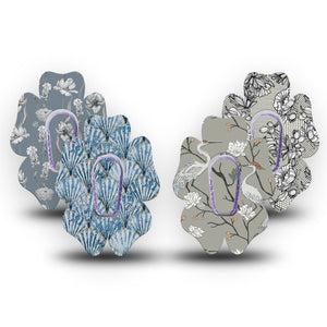 ExpressionMed Graceful Shores Dexcom G6 Flower, 4-Pack Tape and 4-Pack Sticker, Florals cranes Decorative Patch for CGM