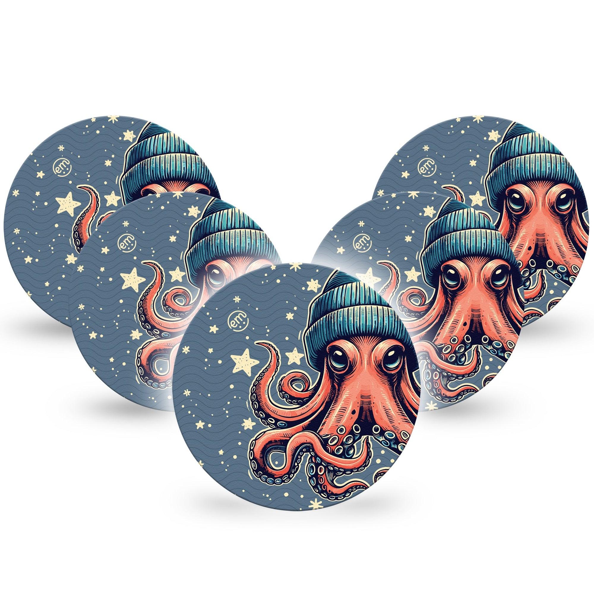 ExpressionMed Hipster Octopus Freestyle Libre Overpatch, Abbott Lingo,  5-Pack Unique Octopus Animal Fixing Ring Patch CGM Design