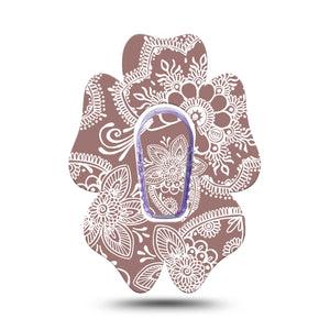ExpressionMed Henna Dexcom G6 Flower Shape Tape Single Tape and Single Sticker Henna Tattoo Adhesive Patch Continuous Glucose Monitor Design