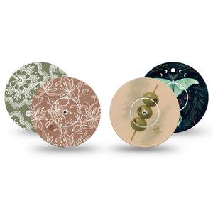 ExpressionMed Olive Grove Freestyle Libre, Libre 2 Plus, and Abbott Lingo, 4-Pack Tape and 4-Pack Sticker, Luna moth florals Adhesive Tape for CGM