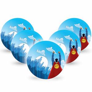 ExpressionMed Super Man Dexcom G7 Overpatch, Dexcom Stelo Glucose Biosensor System, 5-Pack Tape DC Comics Inspired Hero, Overlay Tape CGM Design