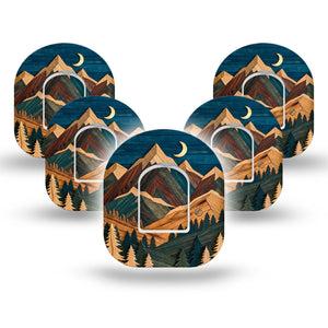 ExpressionMed Wood Mountains Omnipod, 5-Pack Tape and 5-Pack Sticker forest mountain style Overlay Patch For Pump