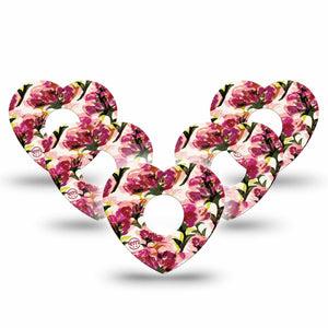 ExpressionMed Maroon Flowers Freestyle Libre 3 and Libre 3 Plus Heart Shape Tape 5-Pack Tape Crimson Flowers, Patch CGM Design