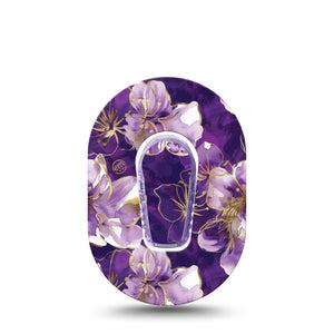 ExpressionMed Plum Gold Dexcom G6 Mini, Single Tape and Single Sticker Painted gold purple petals Waterproof Adhesive Tape for CGM