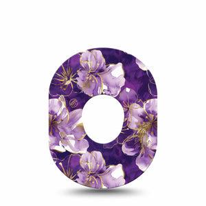 ExpressionMed Plum Gold Dexcom G7 and Dexcom Stelo Glucose Biosensor System, Single Tape Painted hibiscus Fixing Ring Patch for CGM