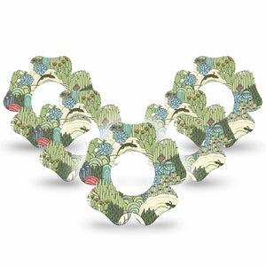 ExpressionMed Cactus Freestyle Libre 2 and Libre 2 Plus Flower Shape Tape, Abbott Lingo,  5-Pack Tape Desert Life Cactus Iguana, Fixing Ring Tape CGM Design