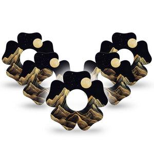 ExpressionMed Black Mountain Infusion Set Flower Shape Tape 10-Pack Tape Line-Art Desert Mountains, Plaster Continuous Glucose Monitor Design