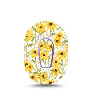 ExpressionMed Yellow Mosaic Floral Dexcom G6 Mini Tape Single Tape and Single Sticker Golden Yellow Flowers, Adhesive Tape CGM Design