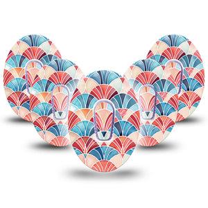 ExpressionMed Watercolor Fan Dexcom G6, 5-Pack Tape and 5-Pack Sticker Red blue fan shape Decorative Decal for CGM