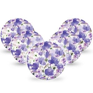 ExpressionMed Italian Blooms Freestyle Libre Overpatch, Abbott Lingo,  5-Pack Dreamy Watercolor Purple Flowers Fixing Ring Patch CGM Design