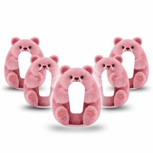 ExpressionMed Bear-y Lovable Dexcom G6 Gumdrop Shape Tape, 5-Pack Tape Pink bear with heart Overlay Patch CGM Design