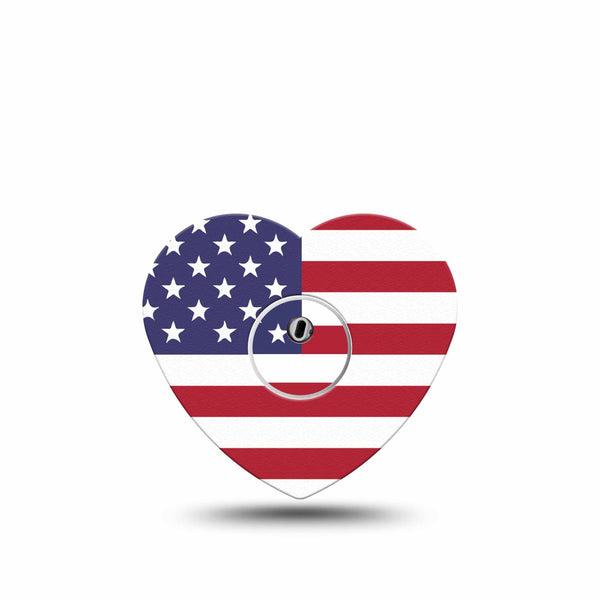 ExpressionMed U.S. Flag Freestyle Libre 3 and Libre 3 Plus Heart Shape Tape Single Tape and Single Sticker Iconic Flag, Patch CGM Design