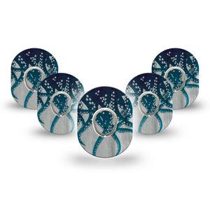 ExpressionMed Tentacles Dexcom G7 Mini Tape, Dexcom Stelo Glucose Biosensor System, 5-Pack Tape and 5-Pack Sticker Ocean Blue Tentacle, Patch Continuous Glucose Monitor Design