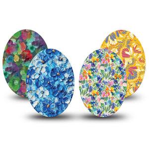 ExpressionMed Summer Splash Variety Pack Medtronic Guardian Enlite Universal Oval, 4-Pack Tape Variety Painted Textured Inspired Floral Mix, Plaster CGM Design